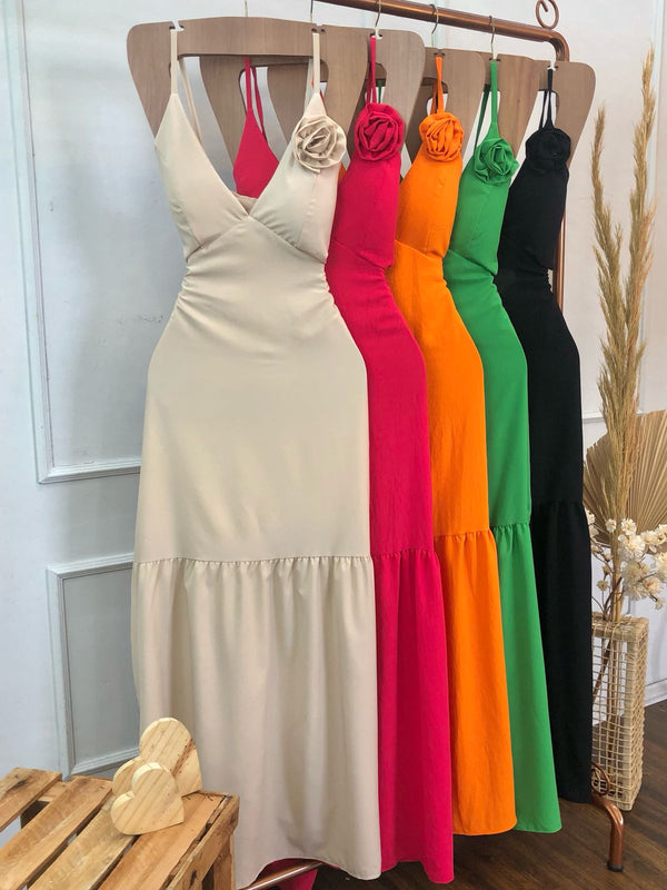 Vestido Longo Detalhe Flor 070225.   3D